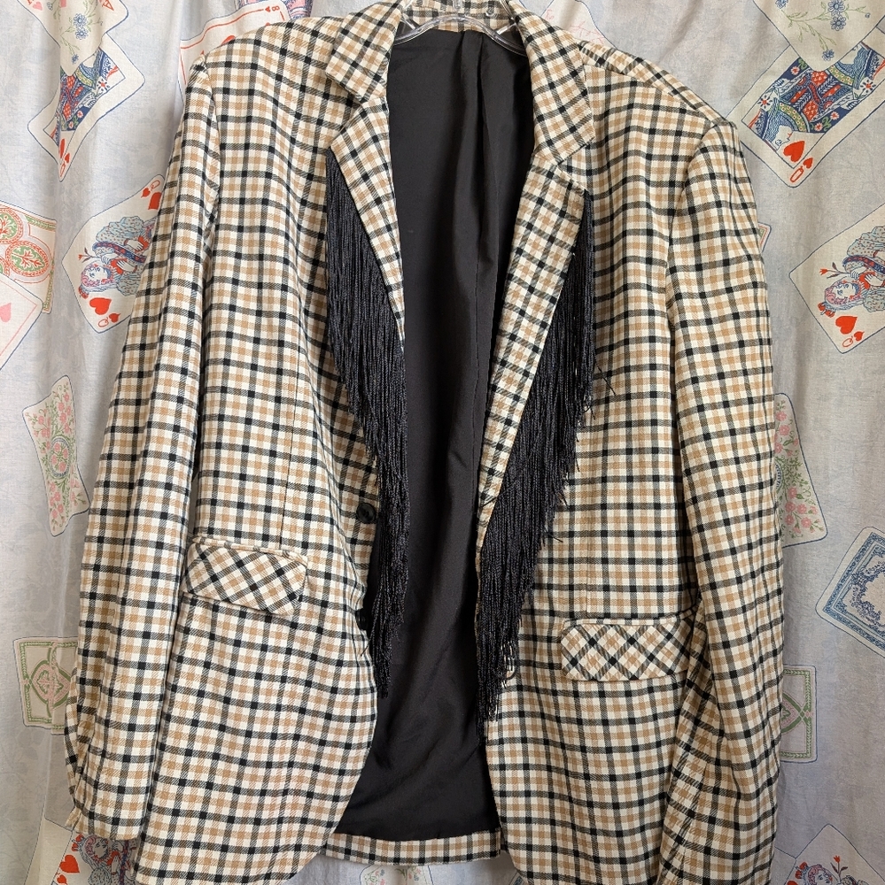 Sister Jane Arthur Western Fringe Plaid Blazer Small Vintage Inspired